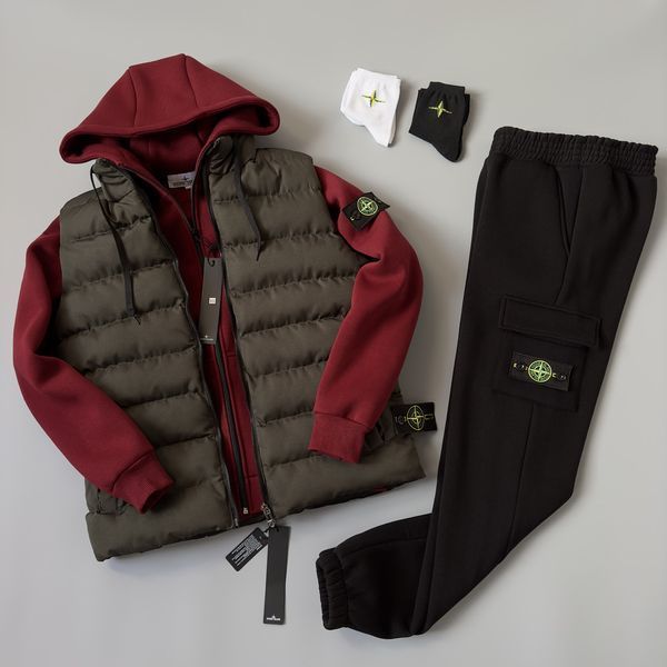 Мужской зимний спортивный костюм Stone Island 3в1 черно-белый Комплект Стон Айленд Жилетка Костюм Хар-296 фото
