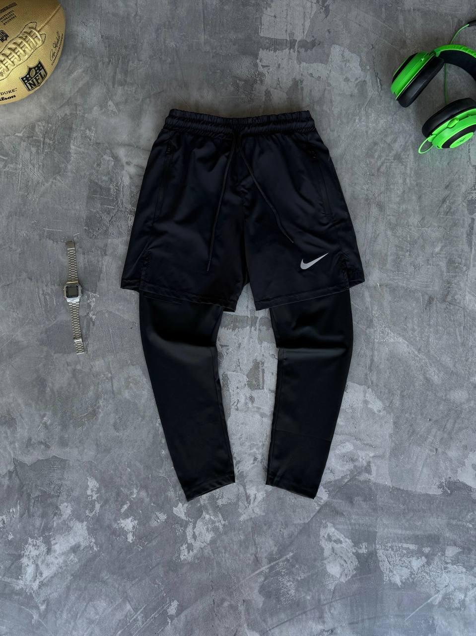 Чоловічі шорти спортивні Nike з лосинами чорні для тренувань Найк