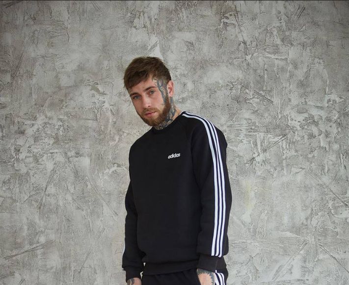Чоловічий світшот Adidas з лампасами чорний Кофта Адідас без капюшона Pav-56 фото