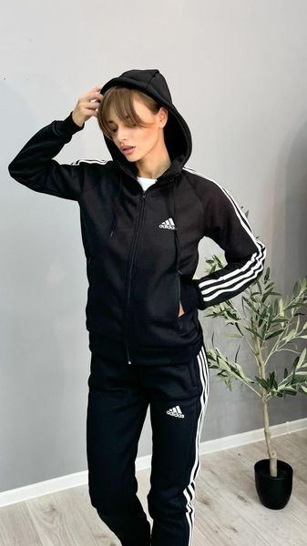 Женский зимний спортивный костюм Adidas черный Комплект Адидас с капюшоном Univer-74 фото