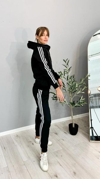 Женский зимний спортивный костюм Adidas черный Комплект Адидас с капюшоном Univer-74 фото