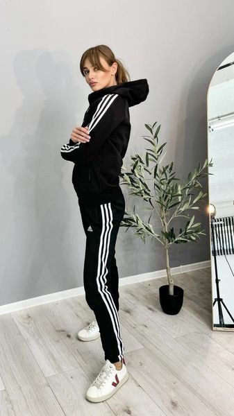 Женский зимний спортивный костюм Adidas черный Комплект Адидас с капюшоном Univer-74 фото