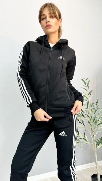 Женский зимний спортивный костюм Adidas черный Комплект Адидас с капюшоном Univer-74 фото