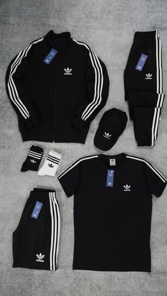 Чоловічий костюм Adidas 5в1 білий Комплект Адідас Кофта на змійці Штани Шорти Футболка Кепка Мой-164 1 фото