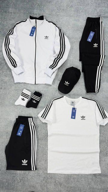 Мужской костюм Adidas 5в1 белый Набор Адидас Кофта на змейке Штаны Шорты Футболка Кепка Мой-164 1 фото