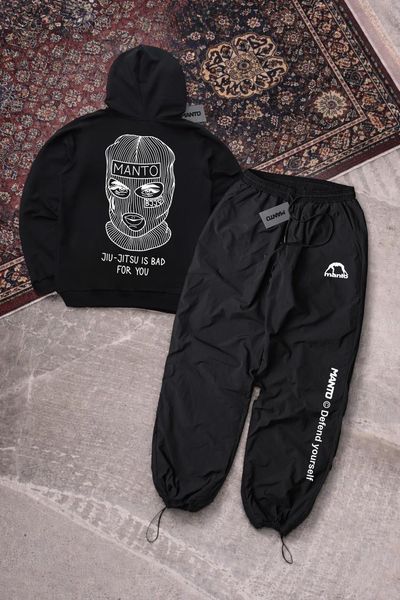 Чоловічий спортивний костюм чорно-білий Manto Maska з капюшоном Комплект Худі Штани плащівка Манто Маска Ads-433 фото