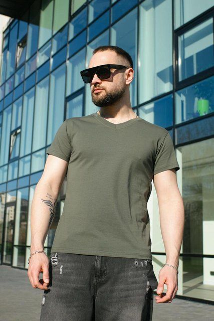 Чоловіча базова футболка бавовняна хакі Intr-1620981679 фото