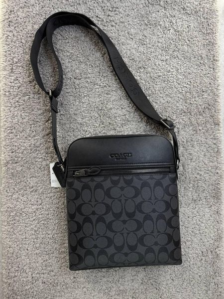 Сумка чоловіча Coach чорна Барсетка через плече Коач Cap-0151 фото