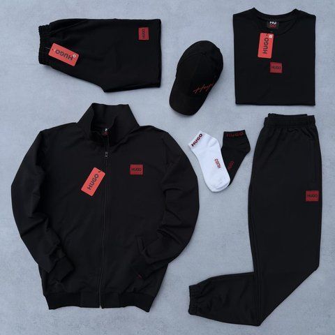 Мужской набор Hugo Boss 6в1 черный Набор Хьюго Босс Кофта Штаны Шорты Футболка Кепка Хар-626 фото