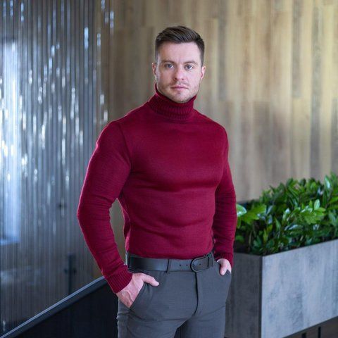 Мужской свитер с двойным горлом бордовый Гольф под горло демисезонный Pobed-Axelrod-к фото