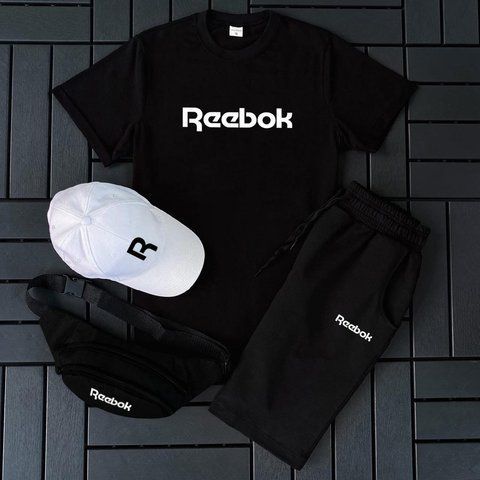 Чоловічий літній костюм Off-White Футболка Шорти Кепка Барсетка чорний Комплект Офф Вайт Ow-193 фото