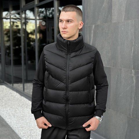 Мужская жилетка без капюшона черная Безрукавка демисезонная утепленная Pob-Puffer фото