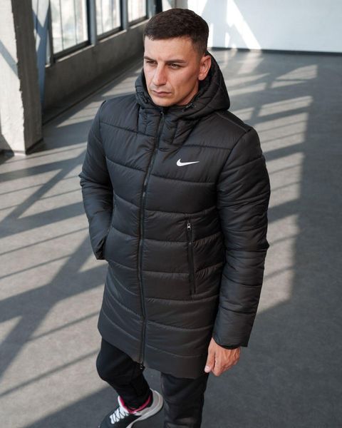 Чоловіча зимова парка Nike чорна Куртка Найк подовжена з капюшоном Sta-196/1 фото