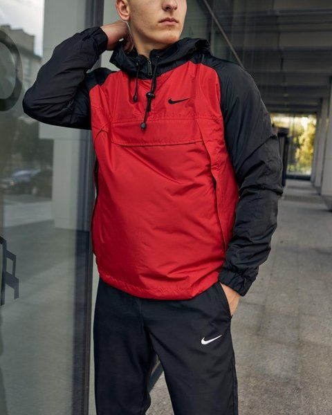 Мужской анорак Nike черный с красным Ветровка Найк весенняя осенняя Intr-1601038108 фото