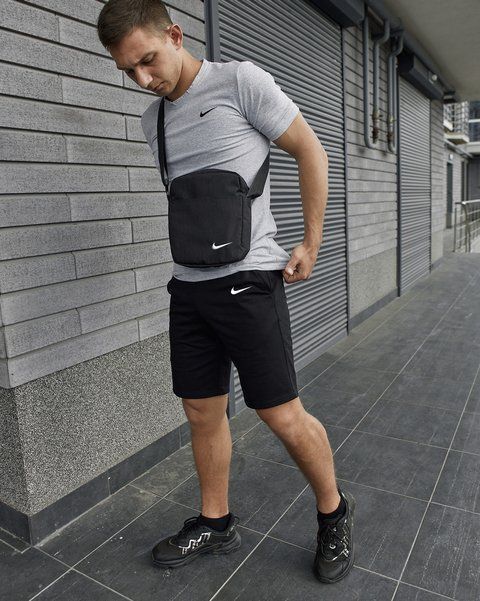 Мужской летний костюм Nike Футболка Шорты Барсетка серый Комплект Найк Intr-1587630626 фото