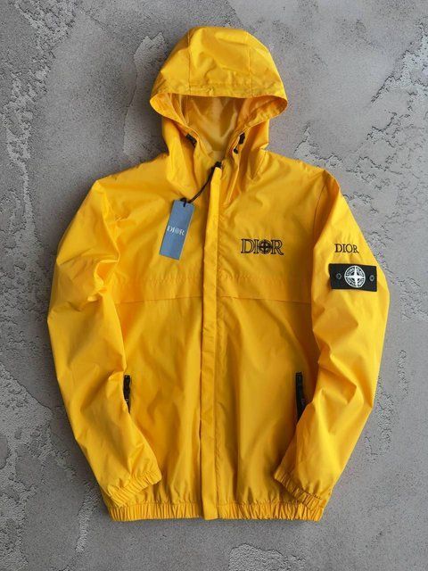 Мужская ветровка Stone Island x Dior с патчем желтая Куртка Стон Айленд x Диор с капюшоном весенняя Хар-584 фото
