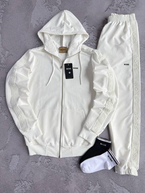 Мужской костюм Hugo Boss молочный с капюшоном Комплект Кофта + Штаны + Носки весенний осенний Хар-880 фото