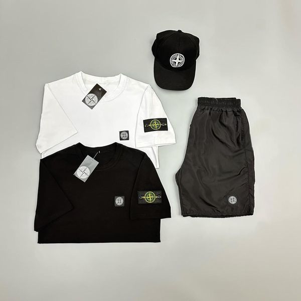 Мужской летний костюм Stone Island Футболка Футболка Шорты Кепка черный с патчем Стон Айленд Will-SS0024 фото
