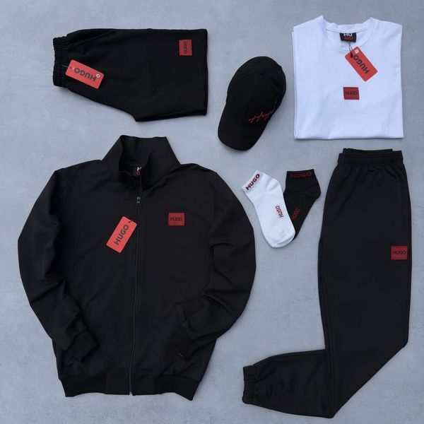 Чоловічий набір Hugo Boss 6в1 чорний Комплект Хьюго Босс Кофта Штани Шорти Футболка Кепка Хар-626 фото
