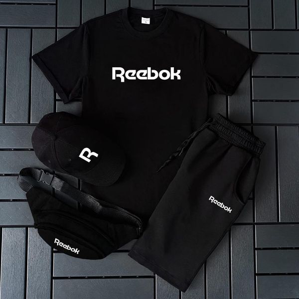 Чоловічий літній костюм Off-White Футболка Шорти Кепка Барсетка чорний Комплект Офф Вайт Ow-193 фото