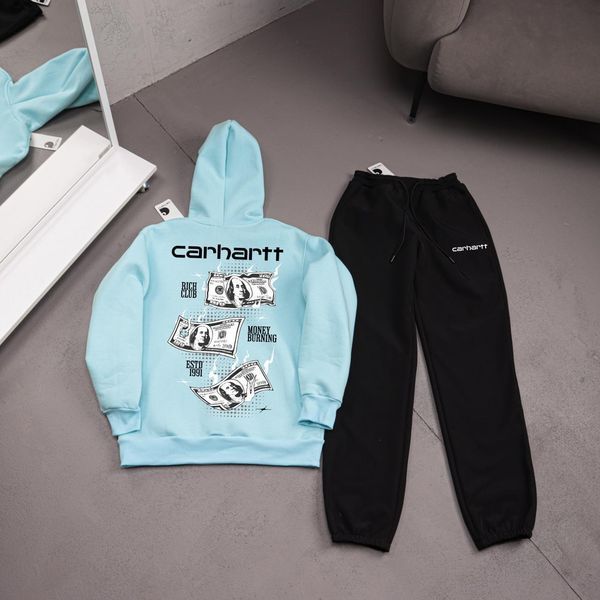 Чоловічий зимовий спортивний костюм Carhartt чорний Комплект Кархарт Худі Штани плащівка Ads-549 фото