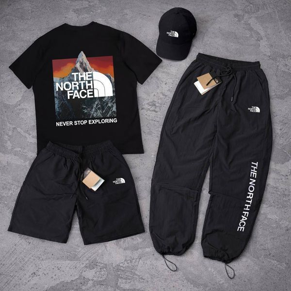 Мужской летний костюм The North Face Футболка Штаны Шорты Кепка белый комплект ТНФ Ads-319 фото