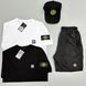 Мужской летний костюм Stone Island Футболка Футболка Шорты Кепка черный с патчем Стон Айленд Will-SS0024 фото 1