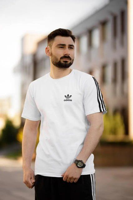 Чоловіча футболка Adidas біла зі смугами Адідас із лампасами Мой-62|Хар-845 фото