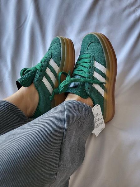 Женские кроссовки Adidas Gazelle на платформе замшевые зеленые Адидас Газели Arm-0384 фото