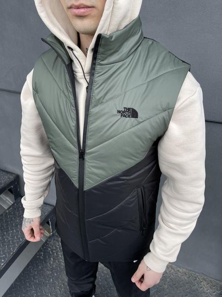 Мужская жилетка The North Face черная с хаки без капюшона Безрукавка ТНФ стеганная из плащевки Intr-1620136077 фото