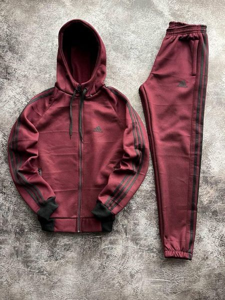 Чоловічий зимовий спортивний костюм Adidas бордовий Комплект Адідас з капюшоном Univer-79 фото