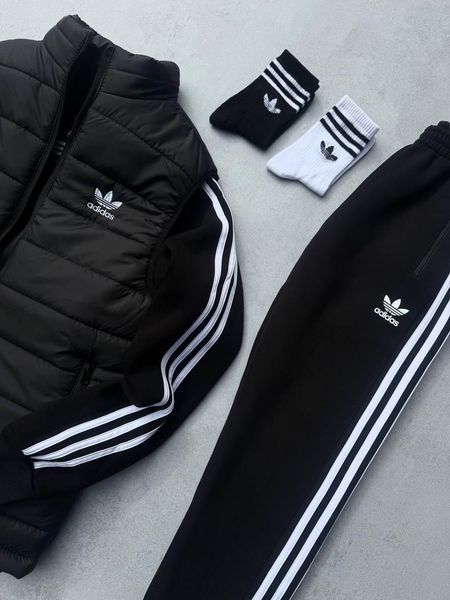 Мужской зимний спортивный костюм Adidas 3в1 черный Набор Адидас Костюм Жилетка без капюшона Хар-482 фото