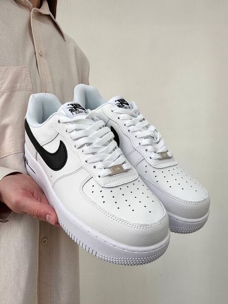 Мужские кроссовки Nike Air Force белые с черным Найк Аир Форс кожаные Скри-FL051203-ТА фото