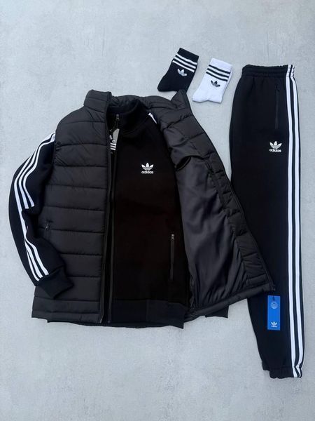 Мужской зимний спортивный костюм Adidas 3в1 черный Набор Адидас Костюм Жилетка без капюшона Хар-482 фото