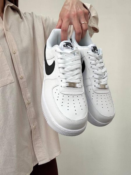 Мужские кроссовки Nike Air Force белые с черным Найк Аир Форс кожаные Скри-FL051203-ТА фото