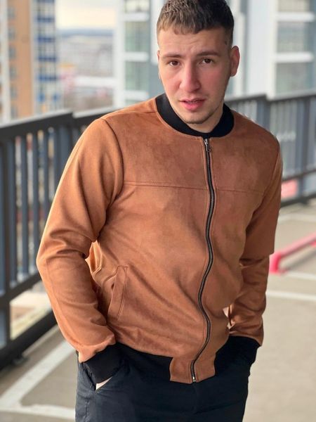 Мужской бомбер замшевый оранжевый Куртка весенняя осенняя Brew-F0004 1 фото