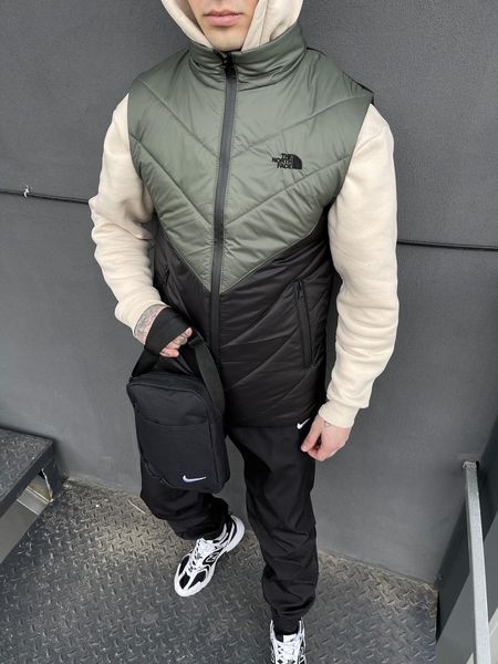 Мужская жилетка The North Face черная с хаки без капюшона Безрукавка ТНФ стеганная из плащевки Intr-1620136077 фото