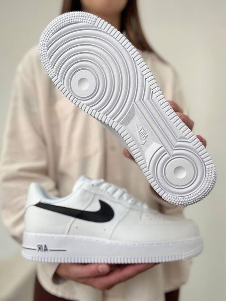 Мужские кроссовки Nike Air Force белые с черным Найк Аир Форс кожаные Скри-FL051203-ТА фото