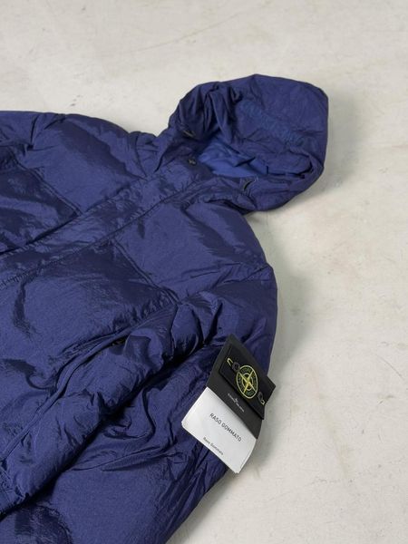 Мужская зимняя куртка Stone Island с патчем темно-синяя Пуховик Стон Айленд с капюшоном Slav-art3204 фото