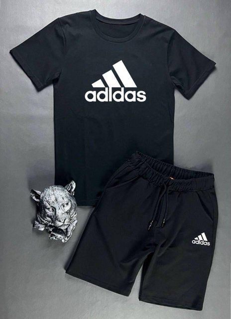 Мужской летний костюм Adidas Футболка Шорты черный комплект Адидас Ow-622 фото