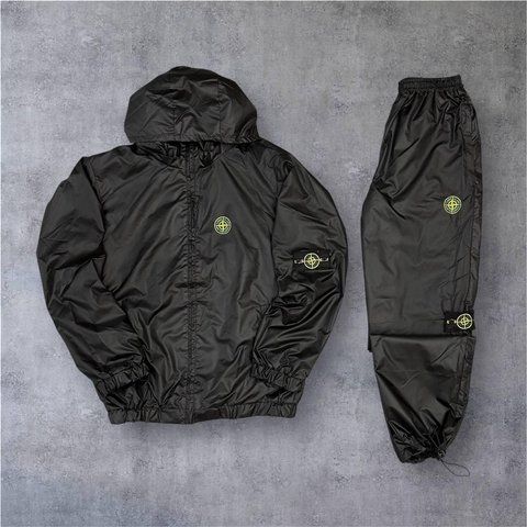 Мужской спортивный костюм Stone Island из плащевки черный Комплект Стон Айленд с капюшоном Will-120 фото