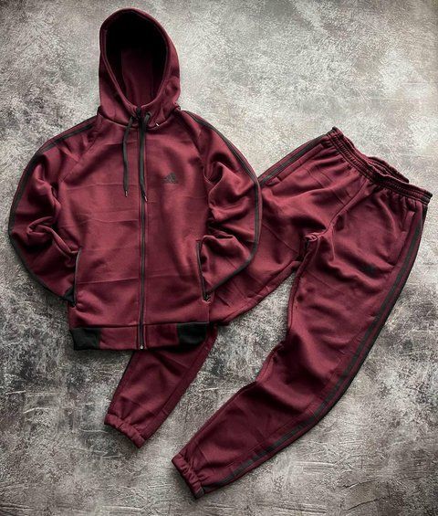 Мужской зимний спортивный костюм Adidas бордовый Комплект Адидас с капюшоном Univer-79 фото