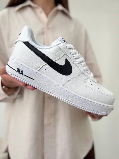 Мужские кроссовки Nike Air Force белые с черным Найк Аир Форс кожаные Скри-FL051203-ТА фото