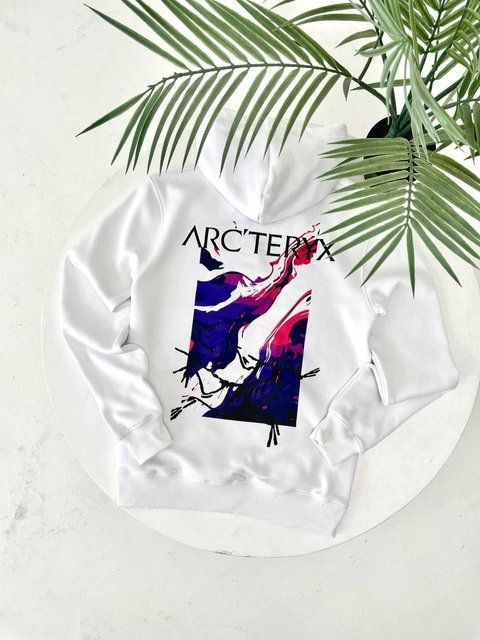 Мужское зимнее худи Arcteryx на микрофлисе белое Кофта Арктерикс с капюшоном Гла-148 фото