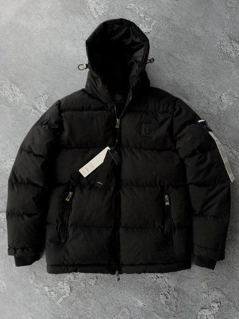 Чоловіча зимова куртка Stone Island чорна Пуховик Стон Айленд з капюшоном Хар-357 фото
