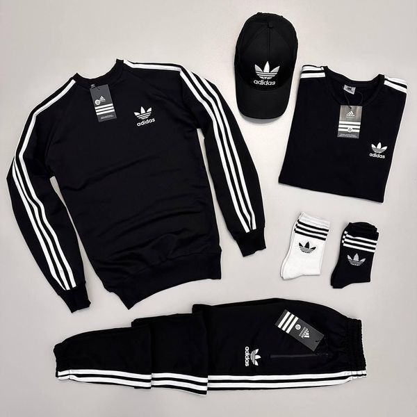 Мужской костюм Adidas 4в1 без капюшона белый Набор Адидас Свитшот Штаны Футболка Кепка Хар-145 фото