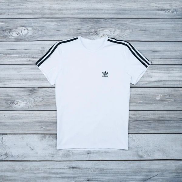 Мужская футболка Adidas белая с полосами Адидас с лампасами Мой-62|Хар-845 фото
