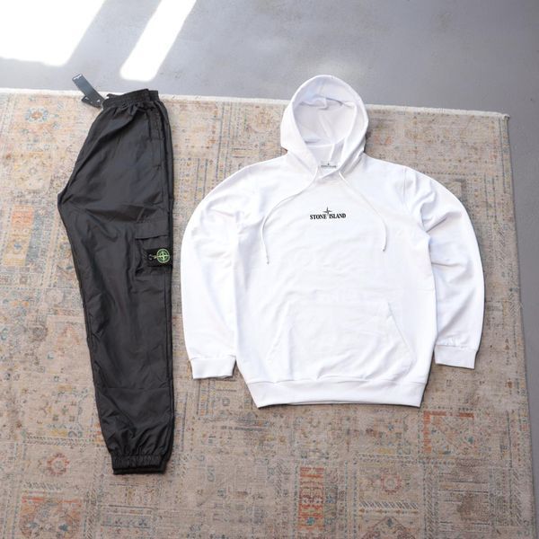Чоловічий спортивний костюм чорно-білий Stone Island з капюшоном Комплект Худі Штани плащівка Стон Айленд Ads-407 фото