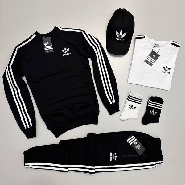 Мужской костюм Adidas 4в1 без капюшона белый Набор Адидас Свитшот Штаны Футболка Кепка Хар-145 фото