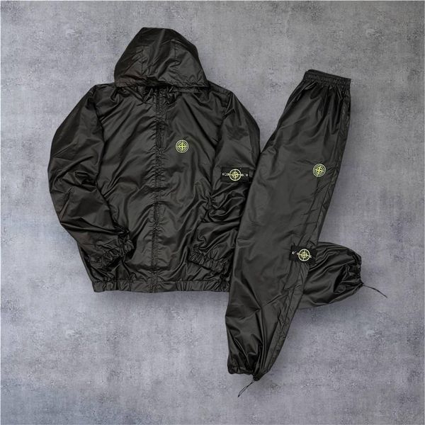 Мужской спортивный костюм Stone Island из плащевки черный Комплект Стон Айленд с капюшоном Will-120 фото